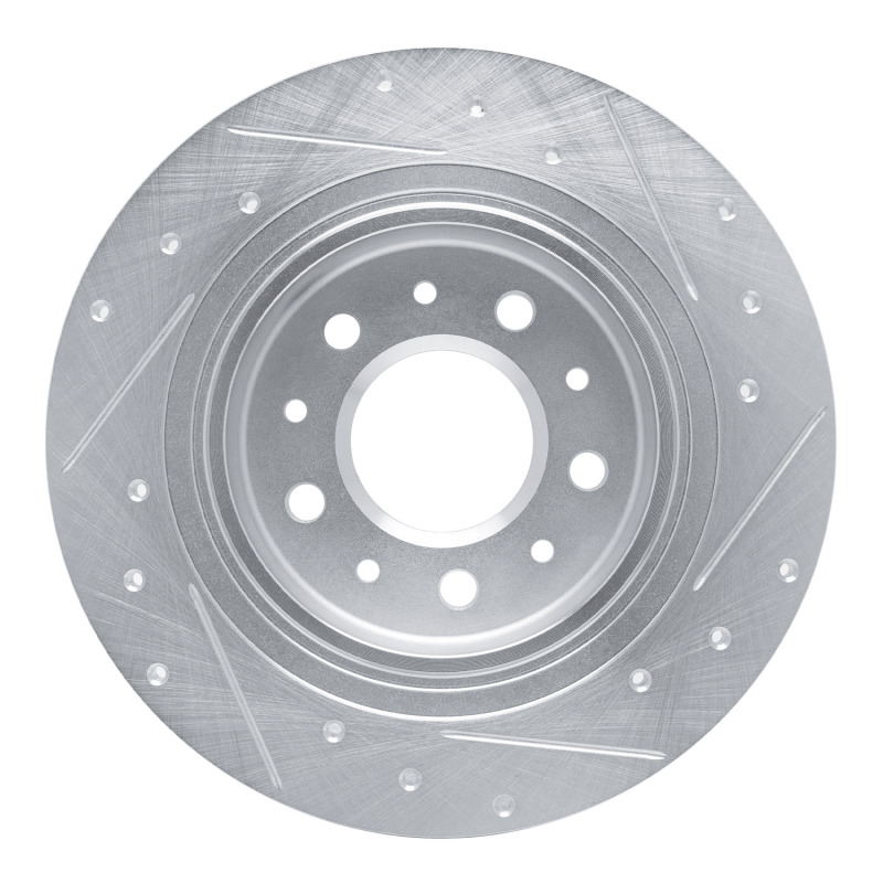 Buick LaCrosse Brake Rotor (1) - Rear Left - R1 Concepts - Drilled & Slotted - Silver - `16-`25